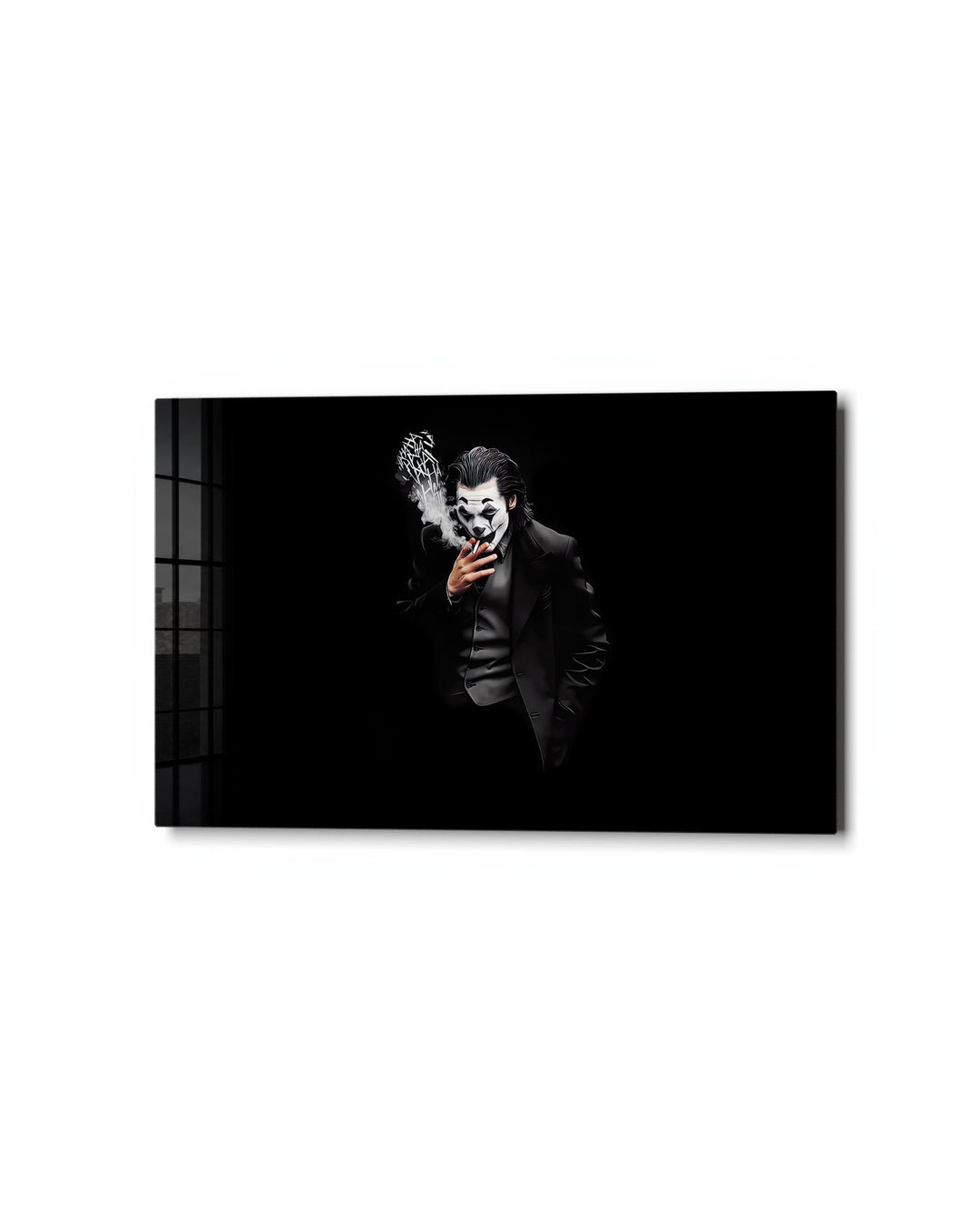 Smoking Villain in Black glass wall art, studio view