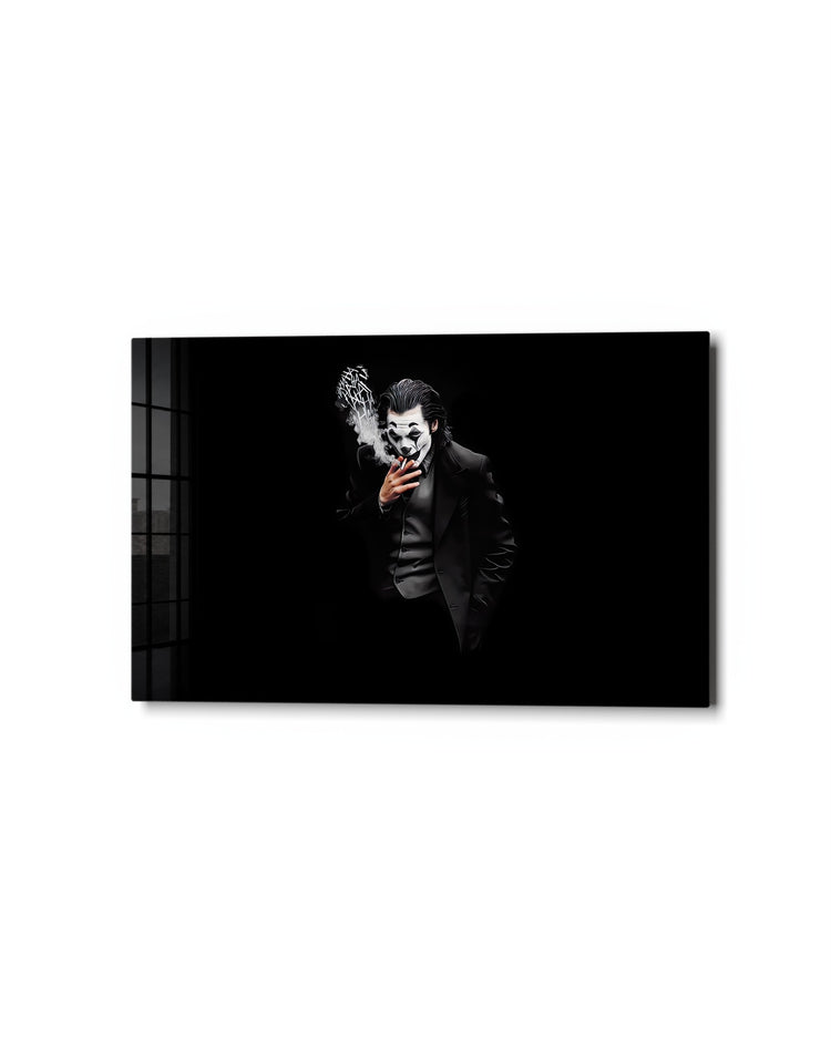 Smoking Villain in Black glass wall art, studio view