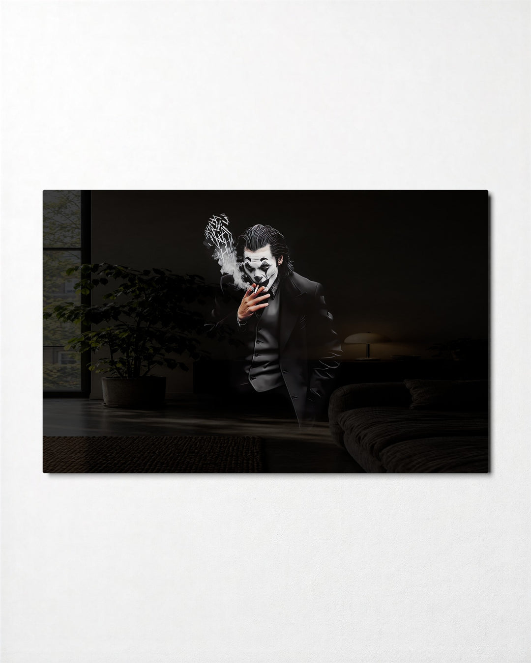 Smoking Villain in Black glass wall art, front view