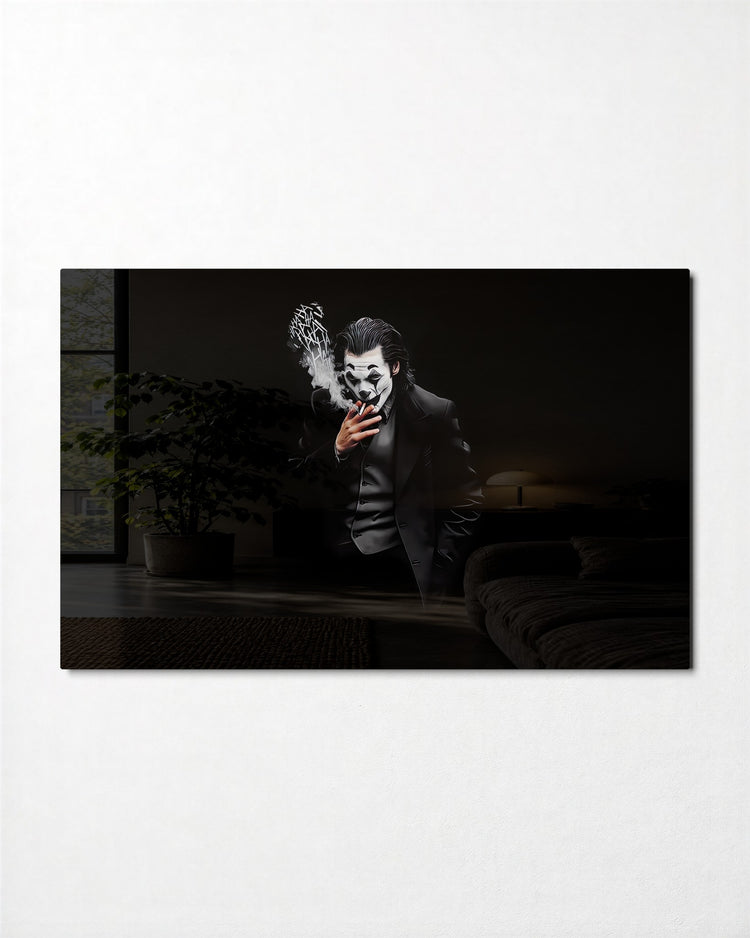 Smoking Villain in Black glass wall art, front view