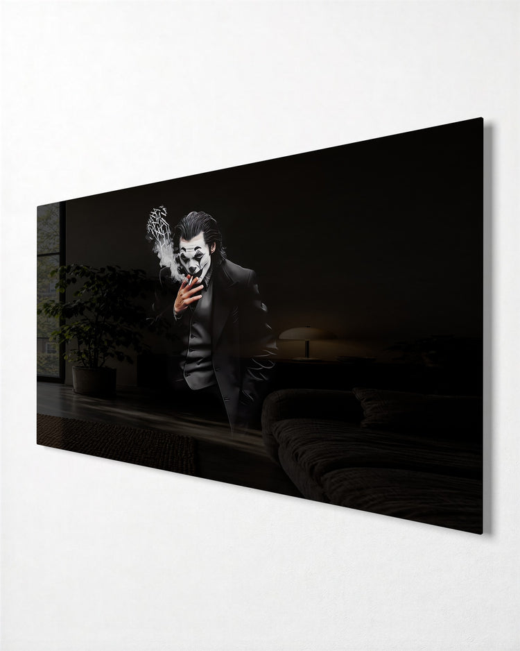 Smoking Villain in Black glass wall art, side view