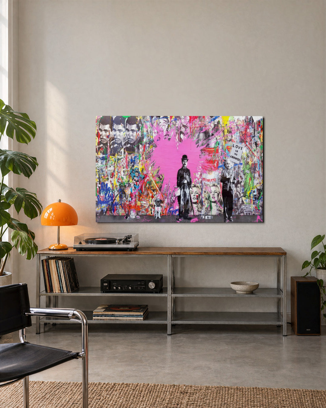 Pink Splash Collage Wall glass wall art, lifestyle view