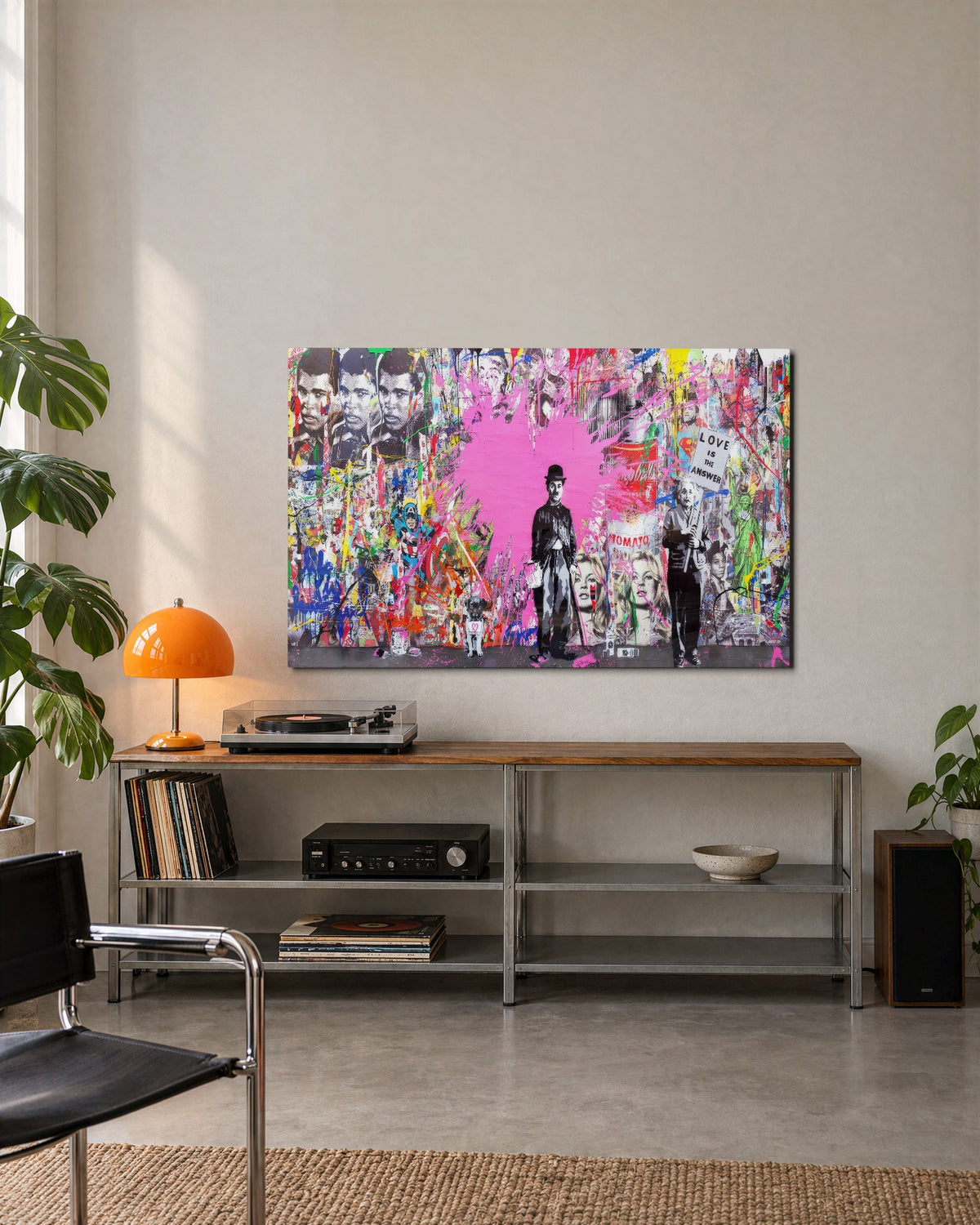 Pink Splash Collage Wall glass wall art, lifestyle view