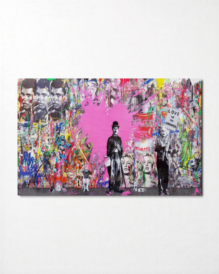 Pink Splash Collage Wall glass wall art, front view