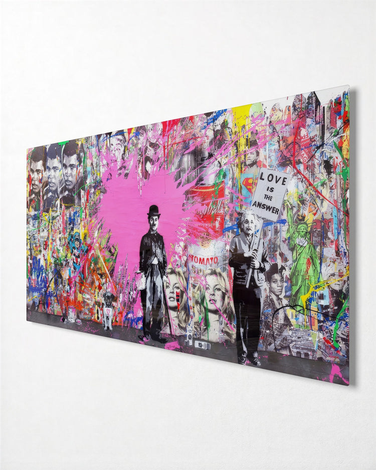 Pink Splash Collage Wall glass wall art, side view