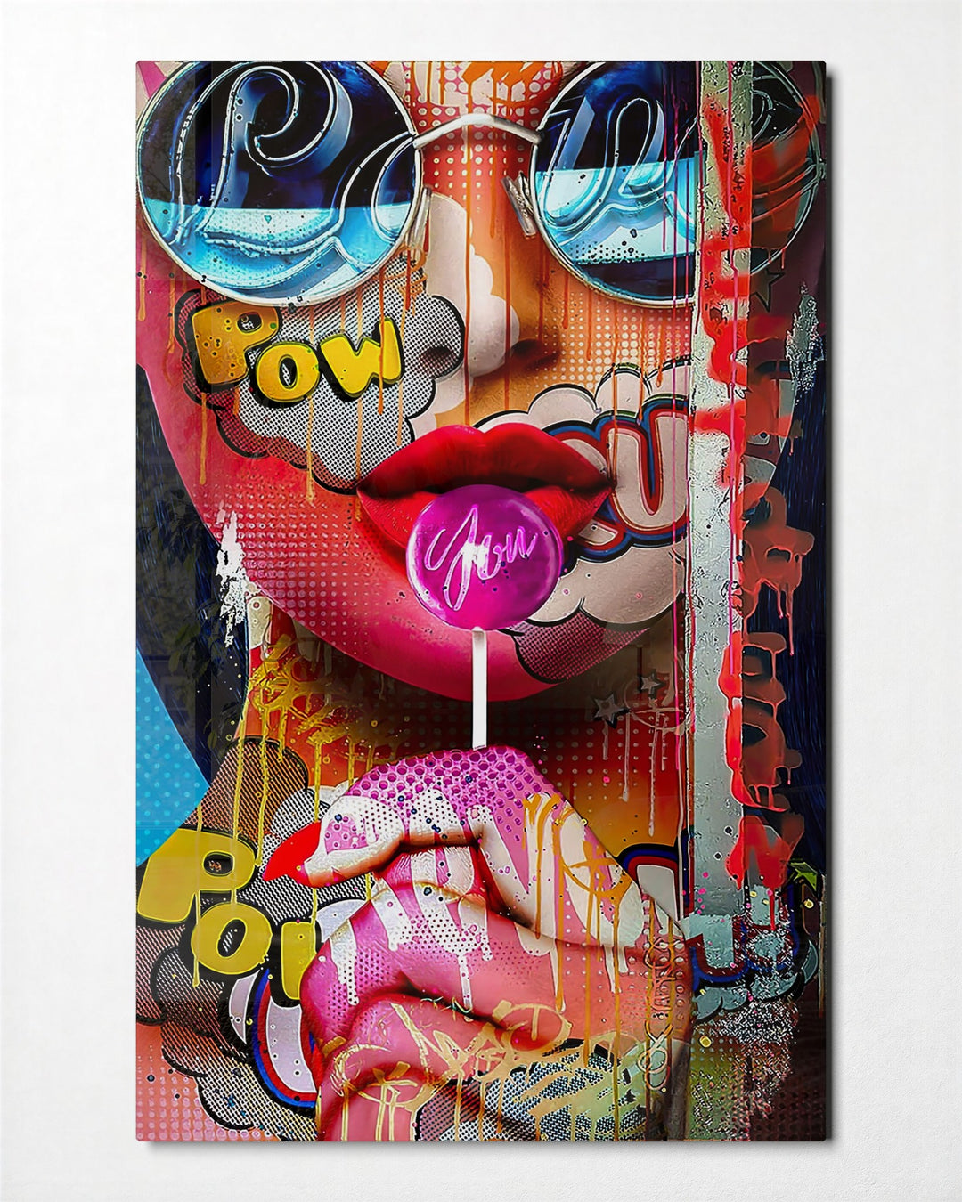 Lollipop and Pop Glasses glass wall art, front view