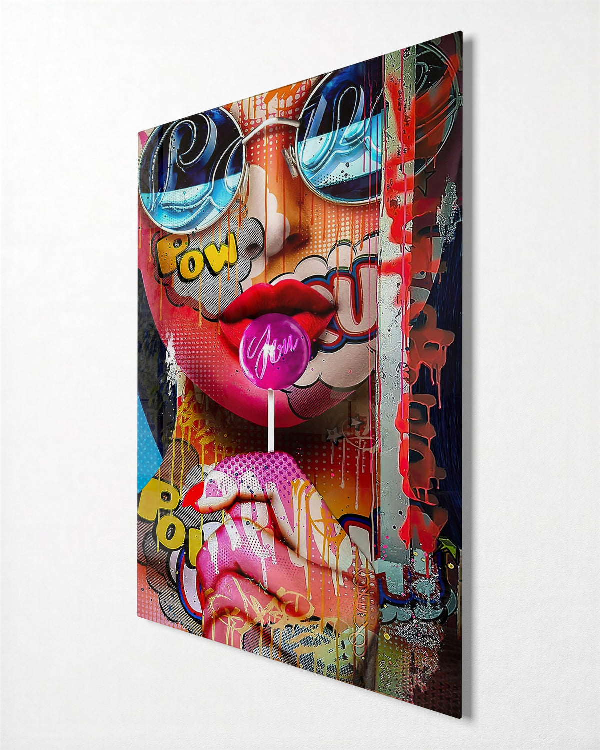 Lollipop and Pop Glasses glass wall art, side view