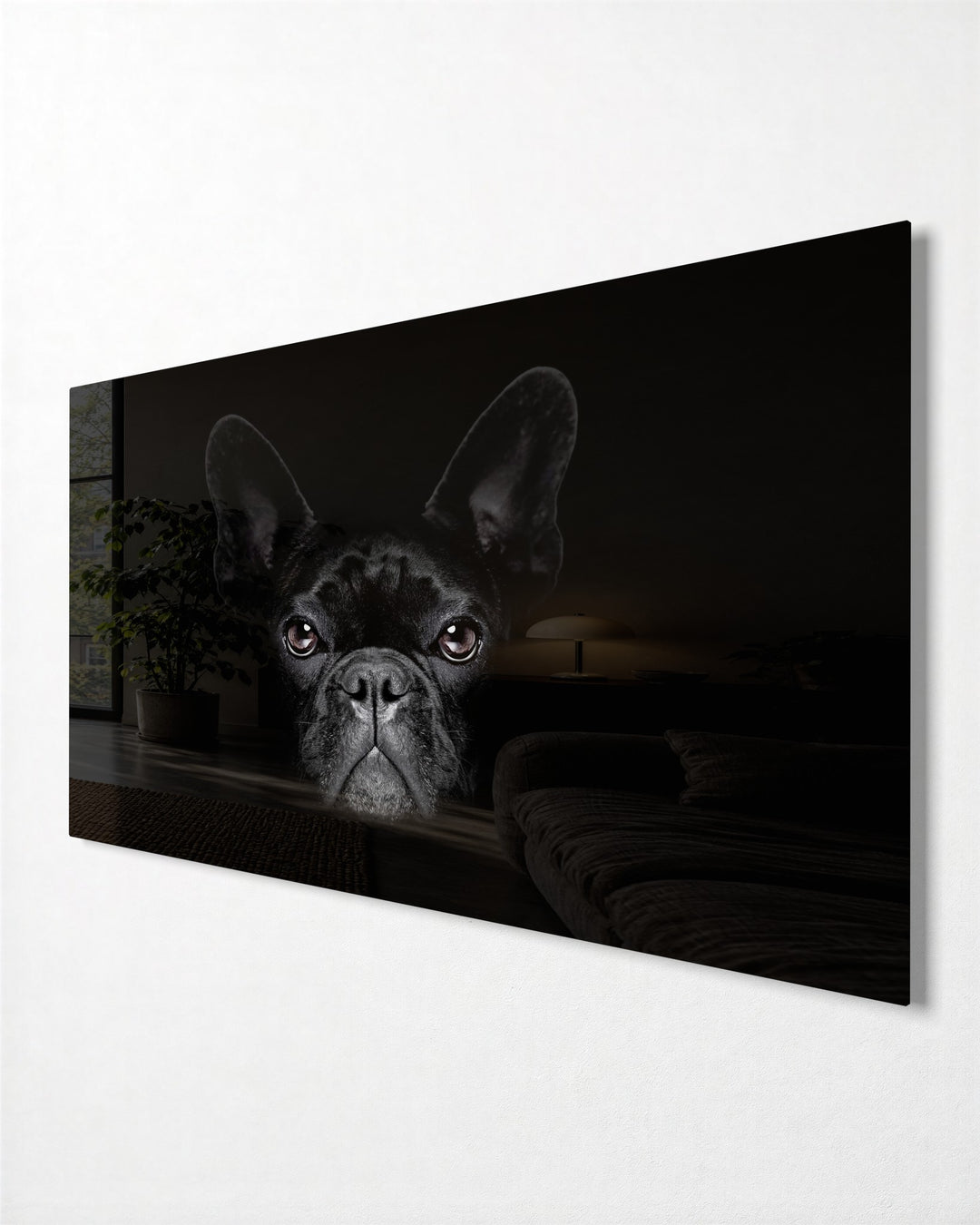 French Bulldog in the Dark glass wall art, side view