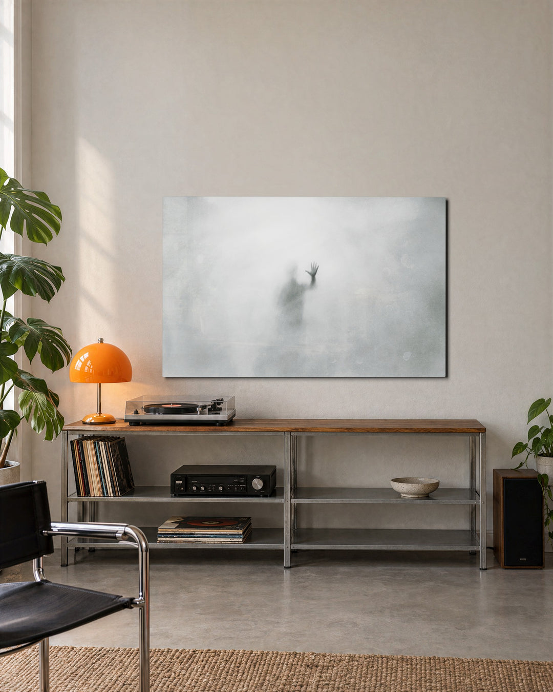 Figure in the Fog glass wall art, lifestyle view