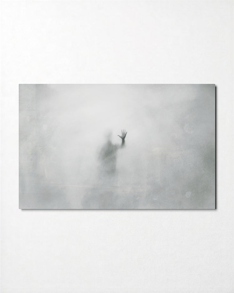 Figure in the Fog glass wall art, front view