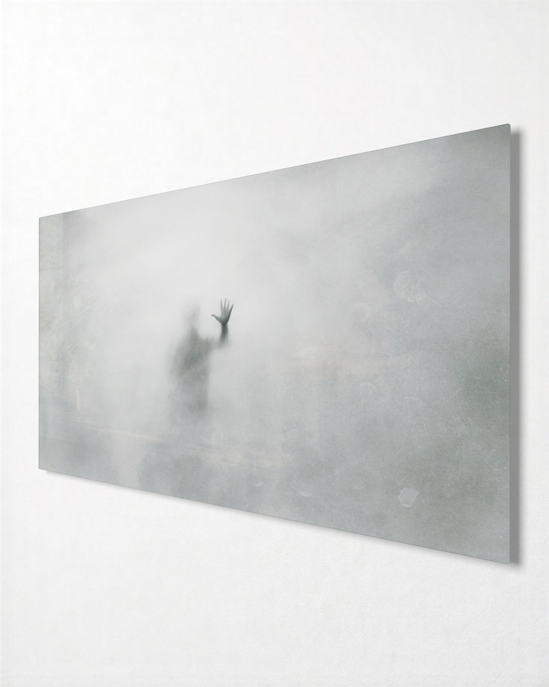 Figure in the Fog glass wall art, side view