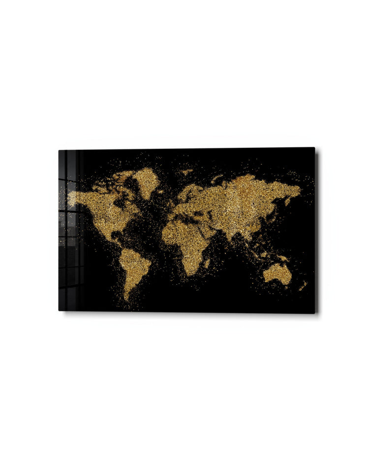 Gold Dust World Map glass wall art, studio view