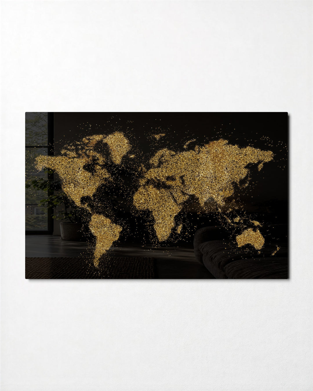 Gold Dust World Map glass wall art, front view