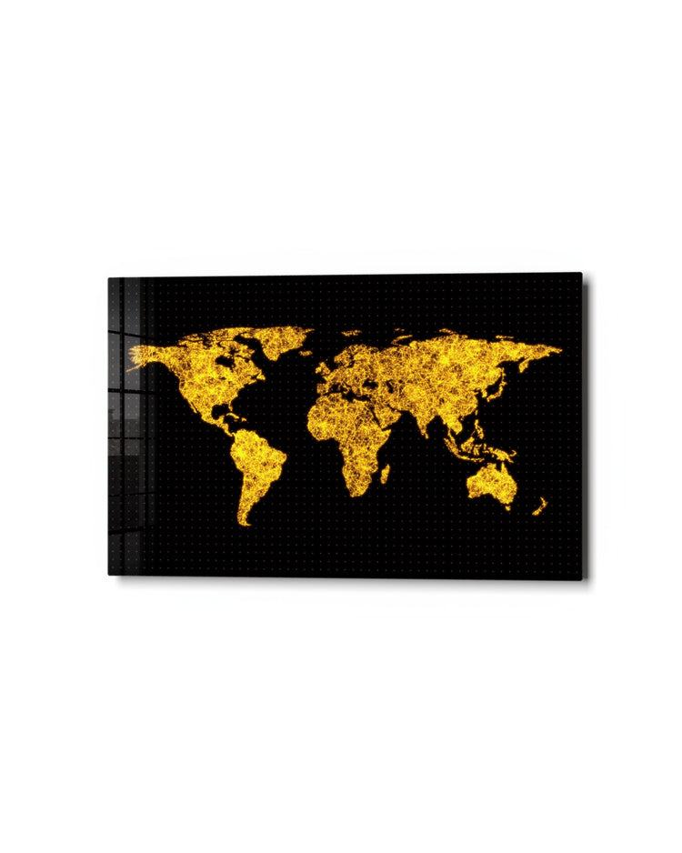 World Map in Lights glass wall art, studio view