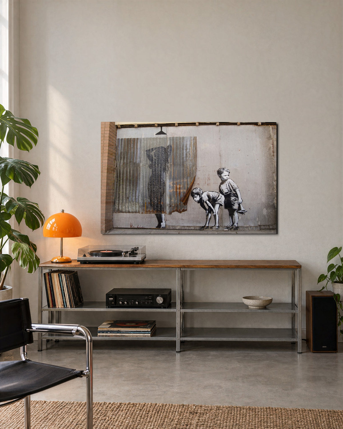 Two Boys Peeking Behind glass wall art, lifestyle view