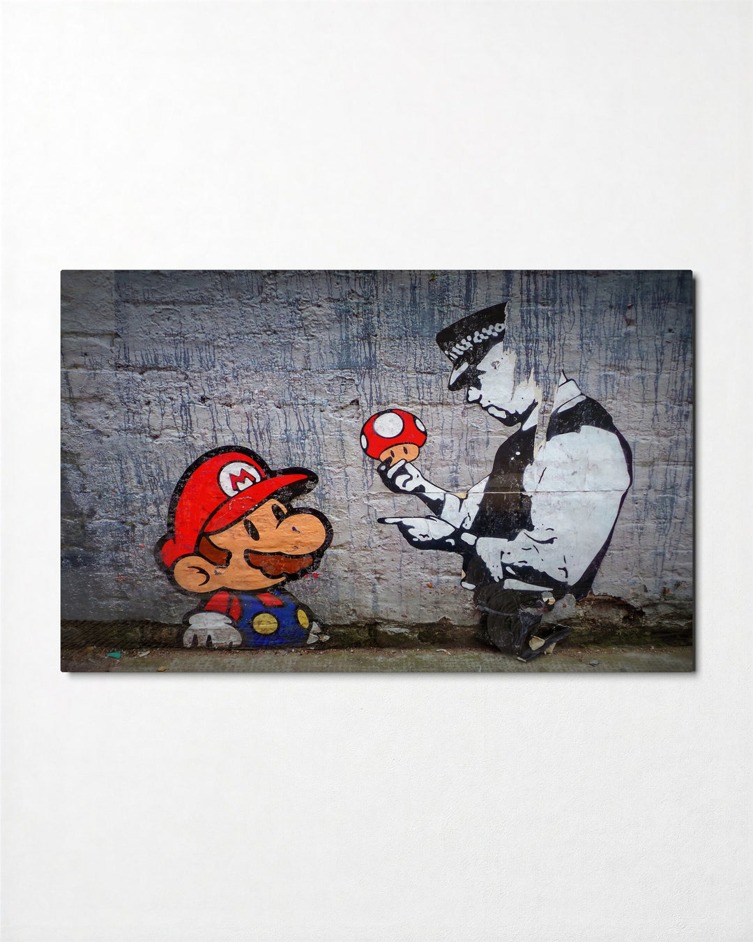 Plumber and the Cop glass wall art, front view