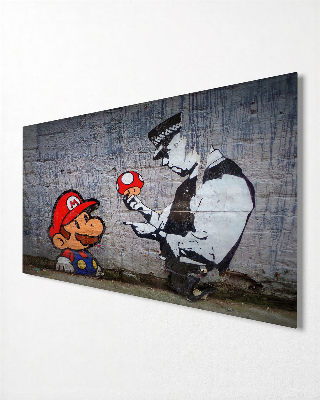 Plumber and the Cop glass wall art, side view
