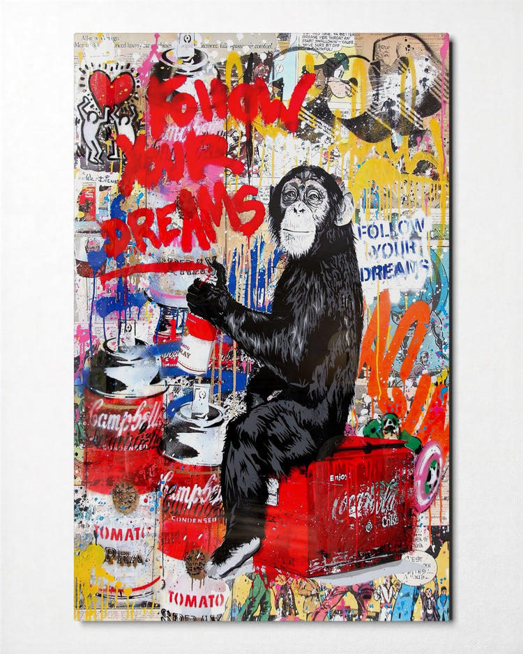 Chimp Who Follows Dreams glass wall art, front view