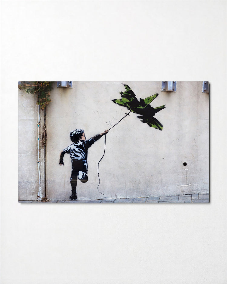 Boy with a Jet Kite glass wall art, front view