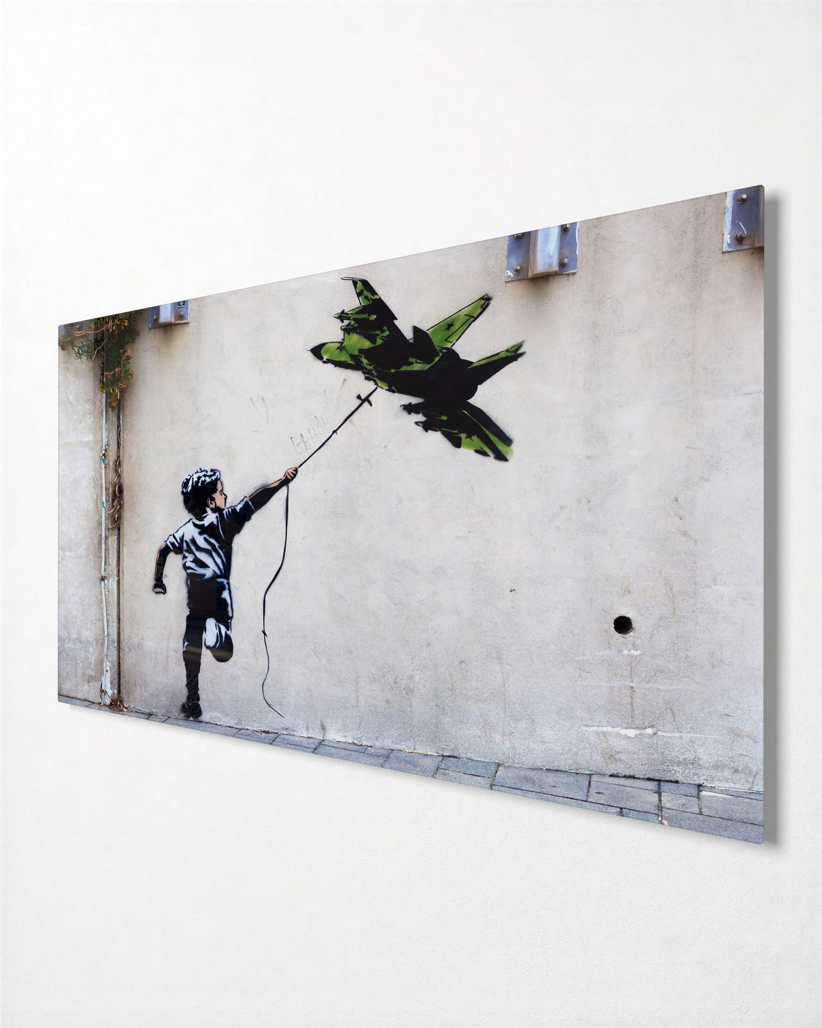 Boy with a Jet Kite glass wall art, side view