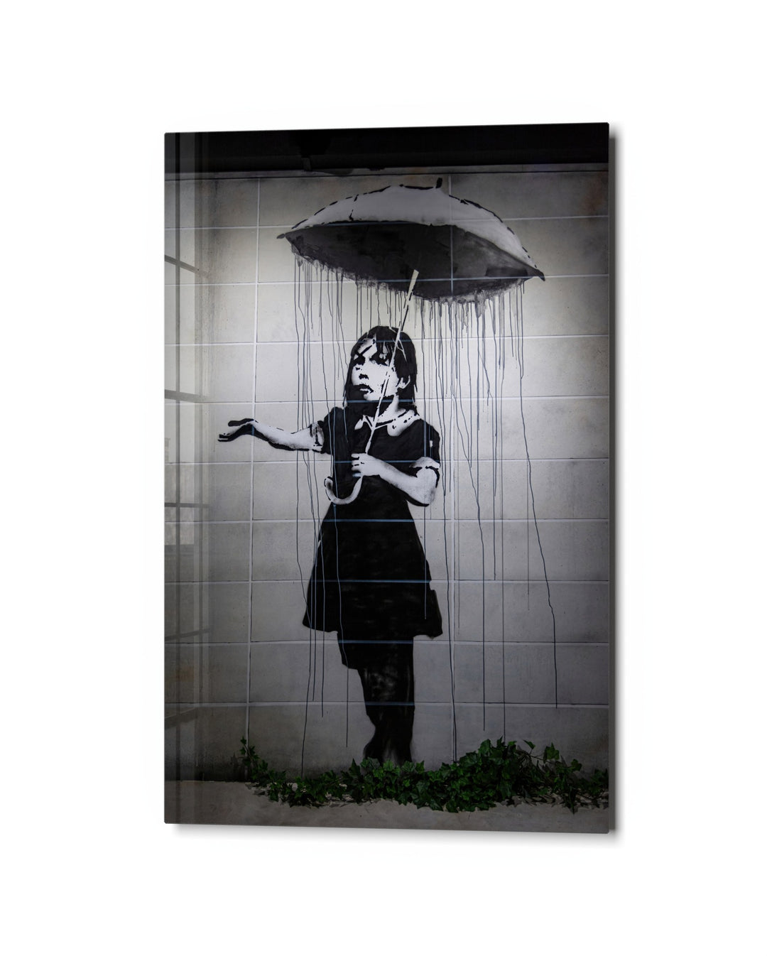 Rain Under the Umbrella glass wall art, studio view