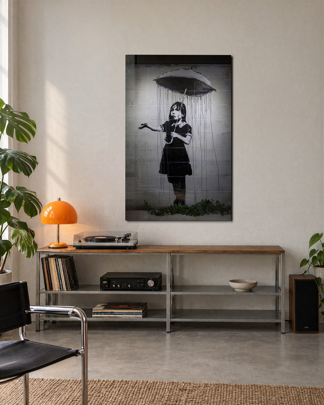 Rain Under the Umbrella glass wall art, lifestyle view