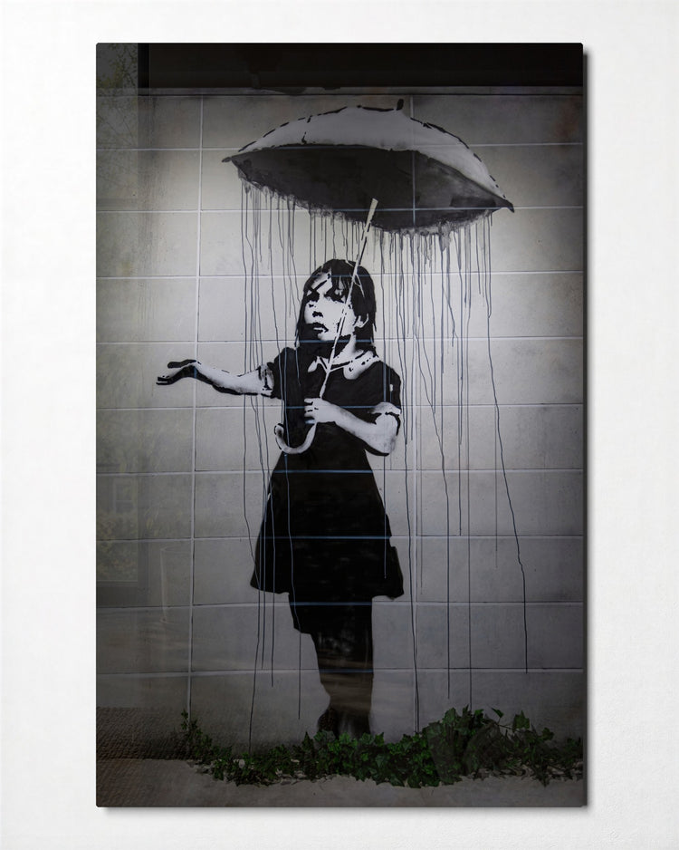 Rain Under the Umbrella glass wall art, front view
