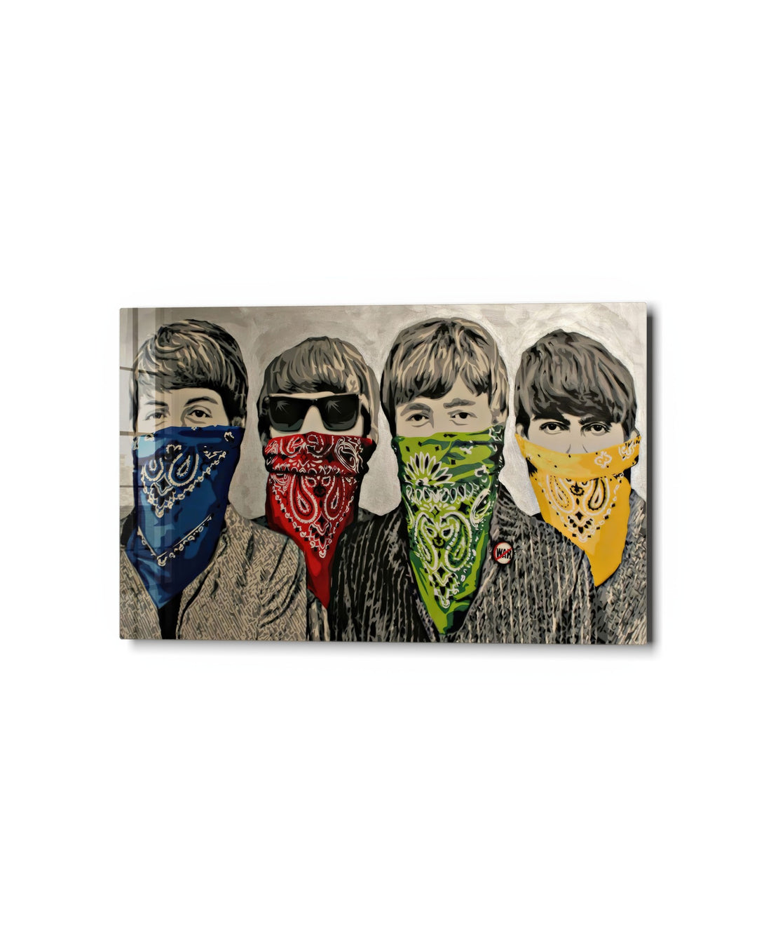Four in Bandanas glass wall art, studio view