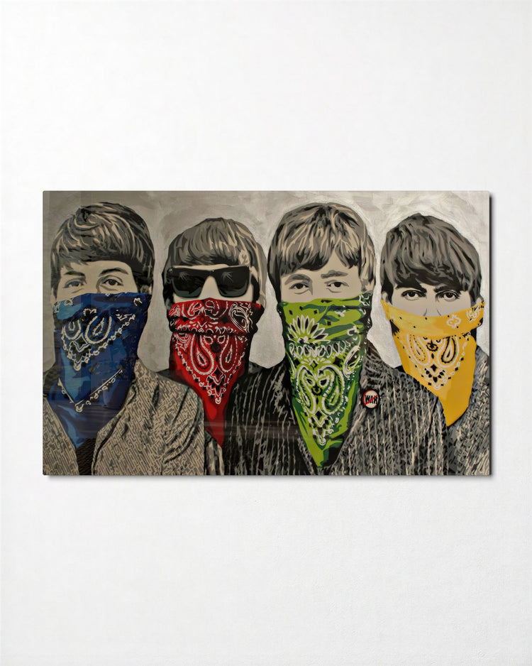 Four in Bandanas glass wall art, front view