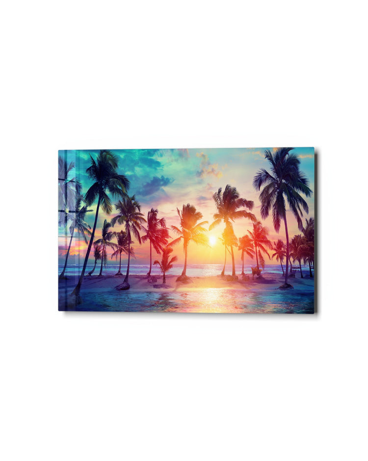 Palm Beach Sunset No. 2 glass wall art, studio view