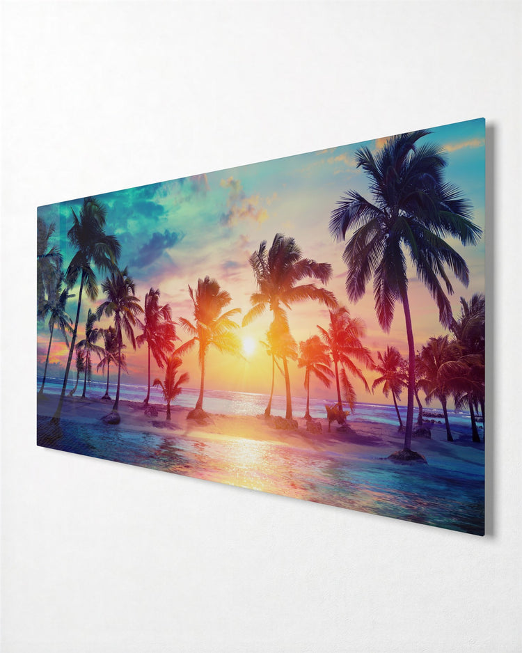 Palm Beach Sunset No. 2 glass wall art, side view