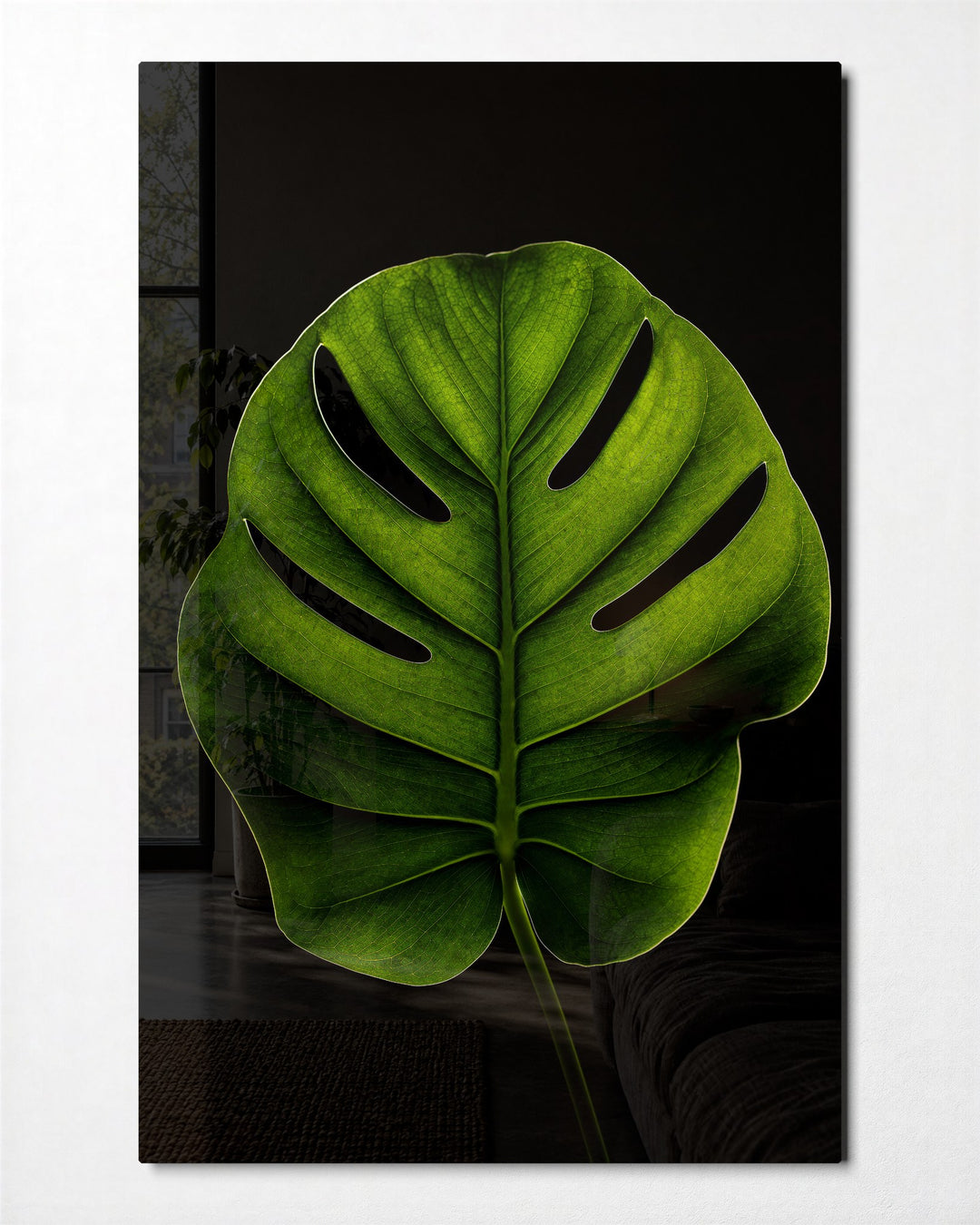 Leaf, Enlarged glass wall art, front view