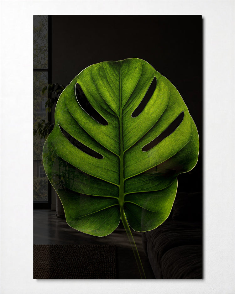 Leaf, Enlarged glass wall art, front view