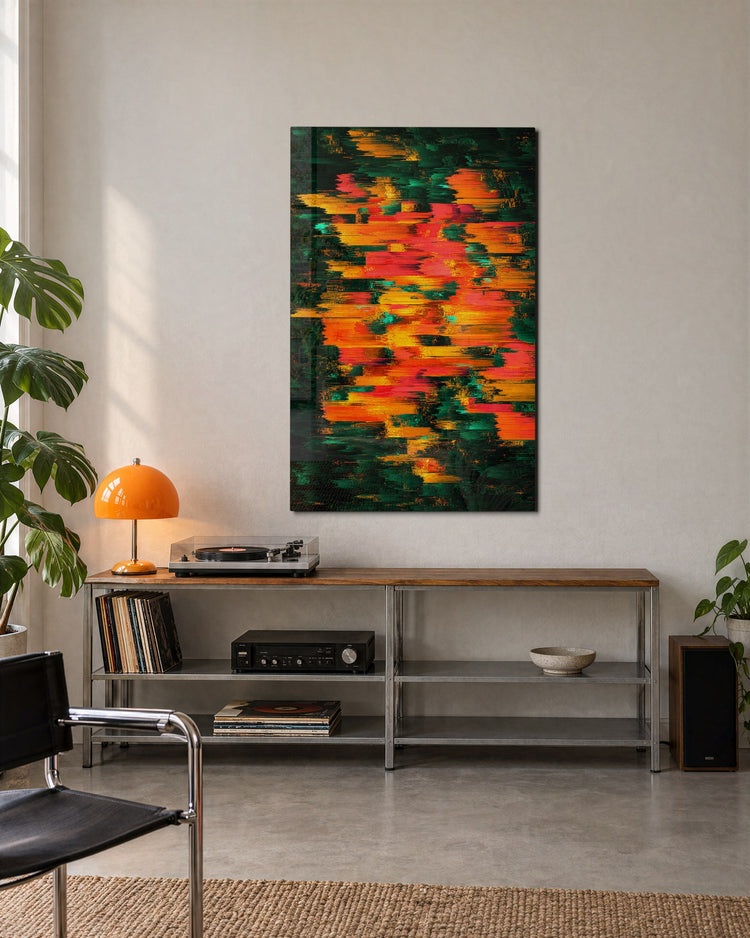 Dusk Dashes glass wall art, lifestyle view
