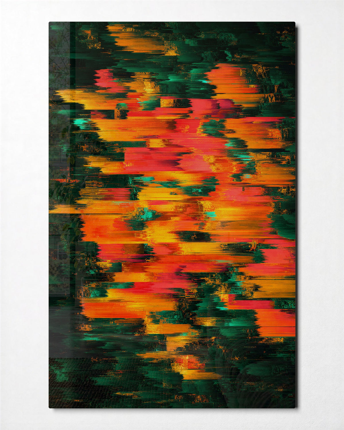 Dusk Dashes glass wall art, front view