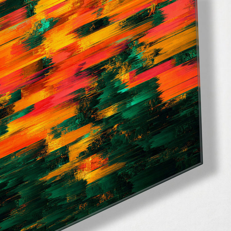 Dusk Dashes glass wall art, corner view