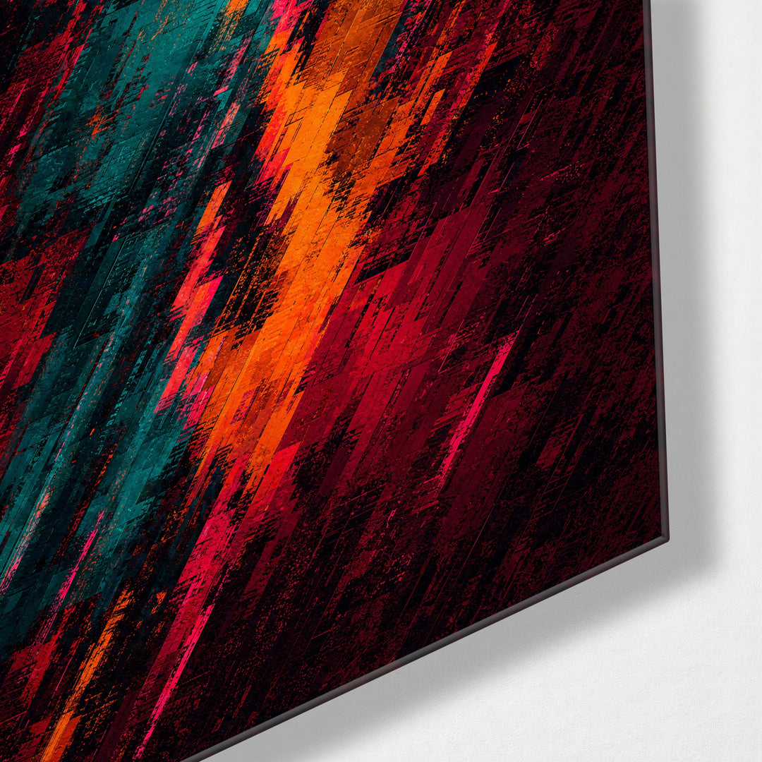 Hard Strokes, Rusty Ground glass wall art, corner view
