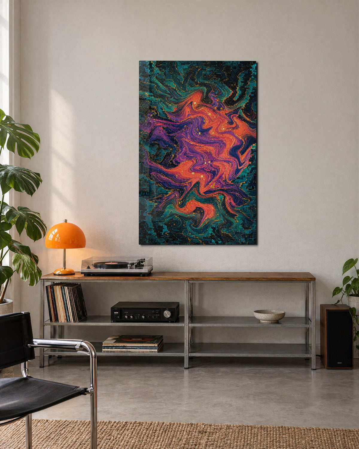 Lava Marble glass wall art, lifestyle view
