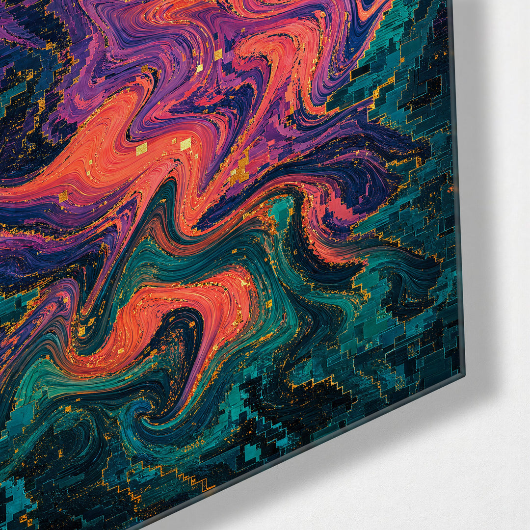 Lava Marble glass wall art, corner view
