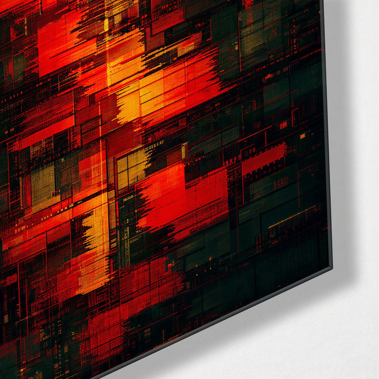 City Lights, Glitched glass wall art, corner view