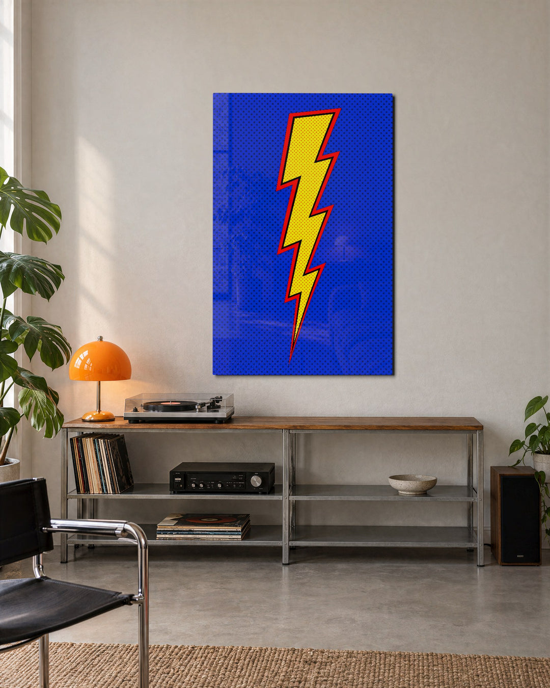 Bolt in Dots glass wall art, lifestyle view