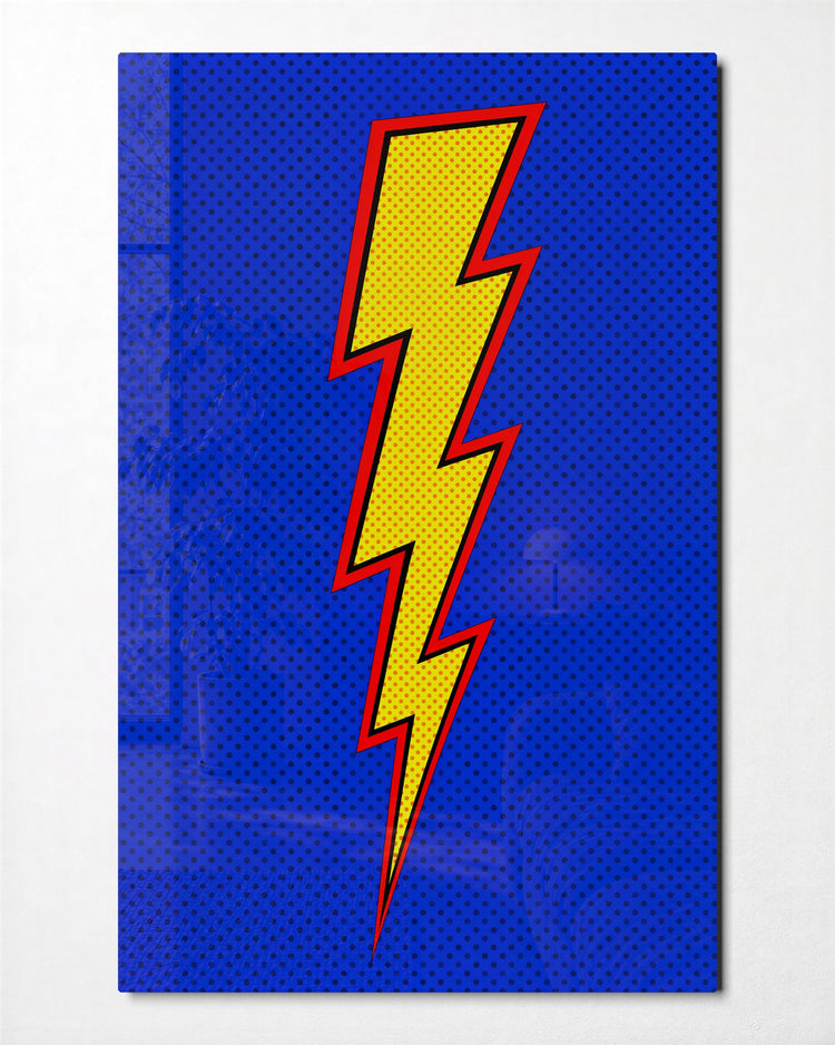 Bolt in Dots glass wall art, front view