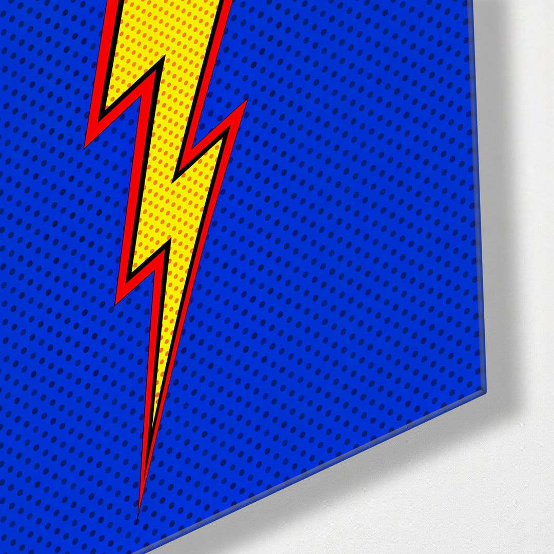 Bolt in Dots glass wall art, corner view