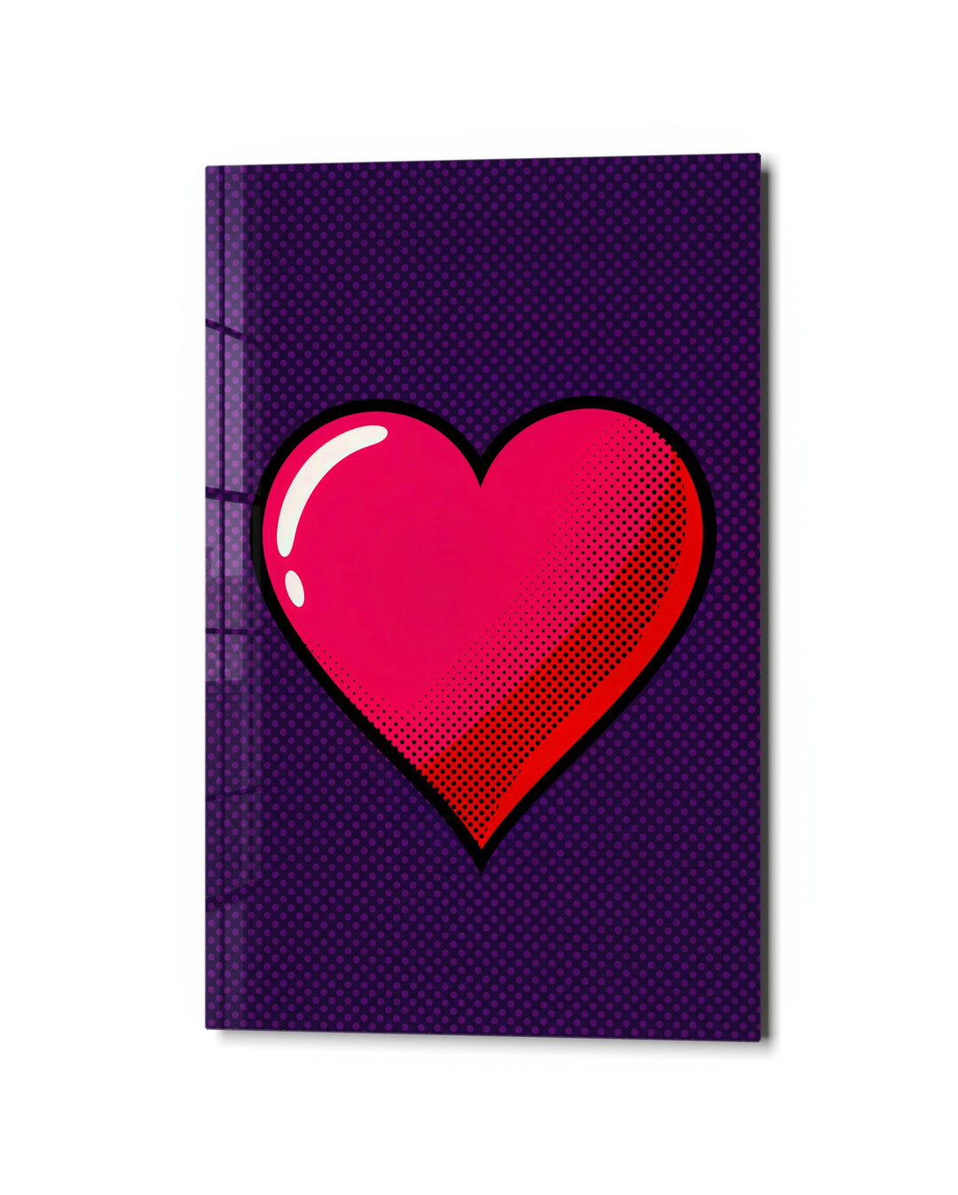 Comic Valentine glass wall art, studio view