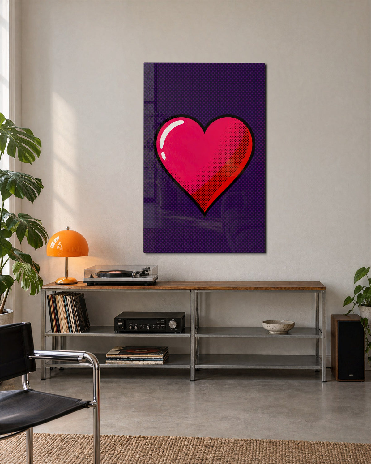 Comic Valentine glass wall art, lifestyle view