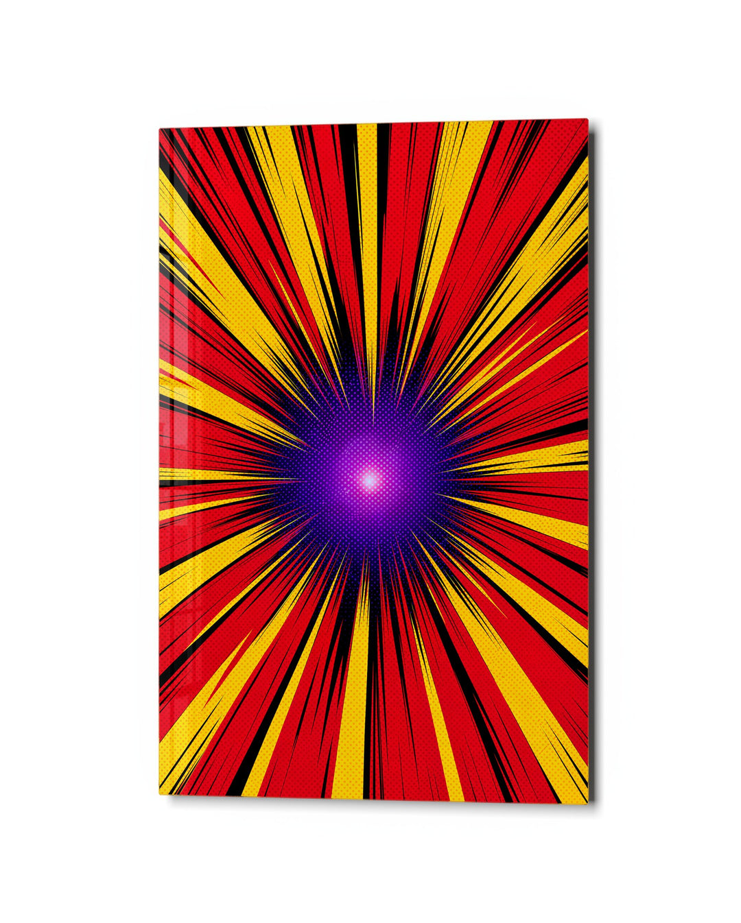 Rays to Violet glass wall art, studio view