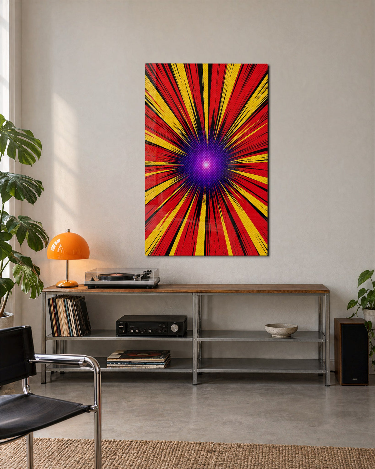 Rays to Violet glass wall art, lifestyle view