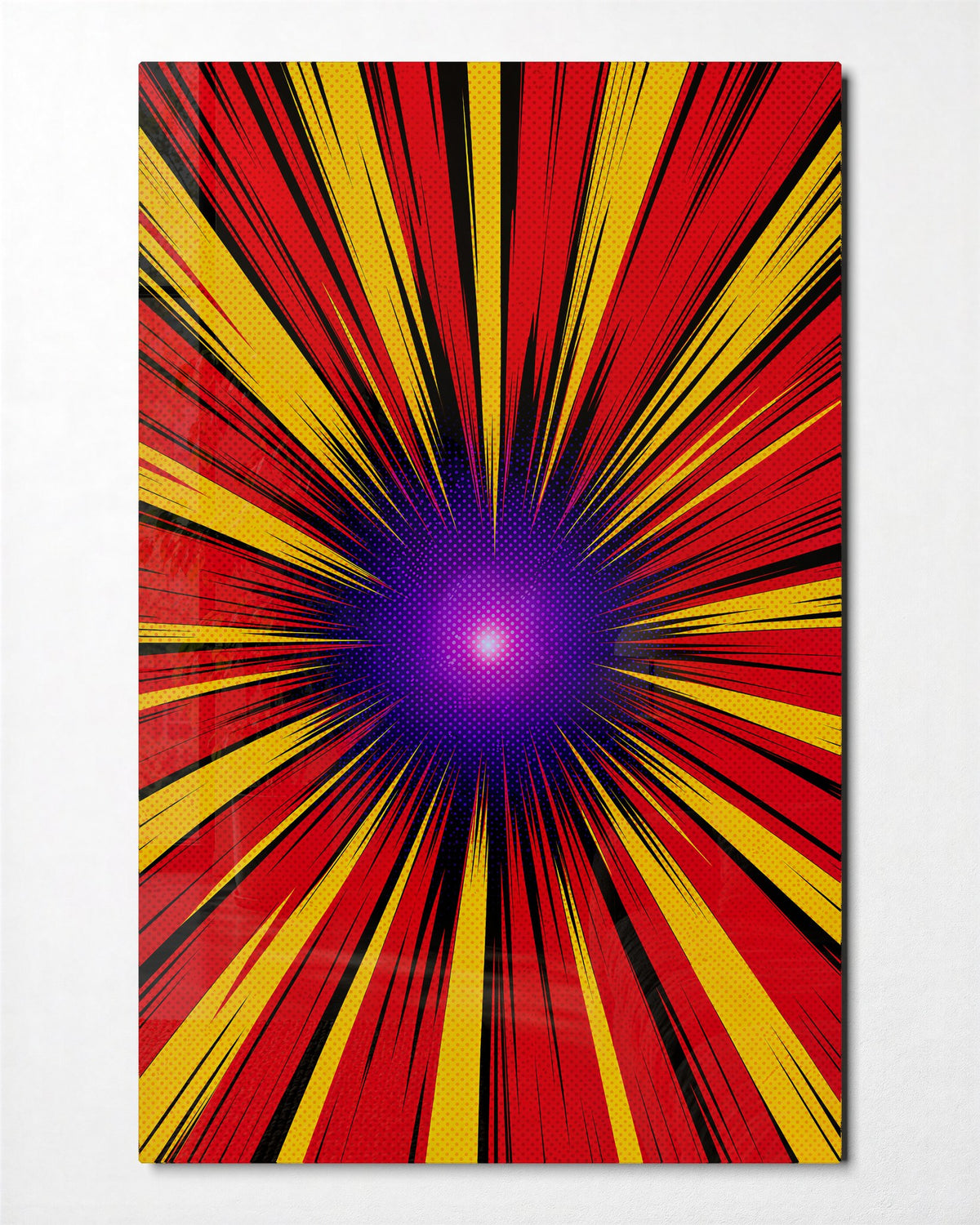 Rays to Violet glass wall art, front view