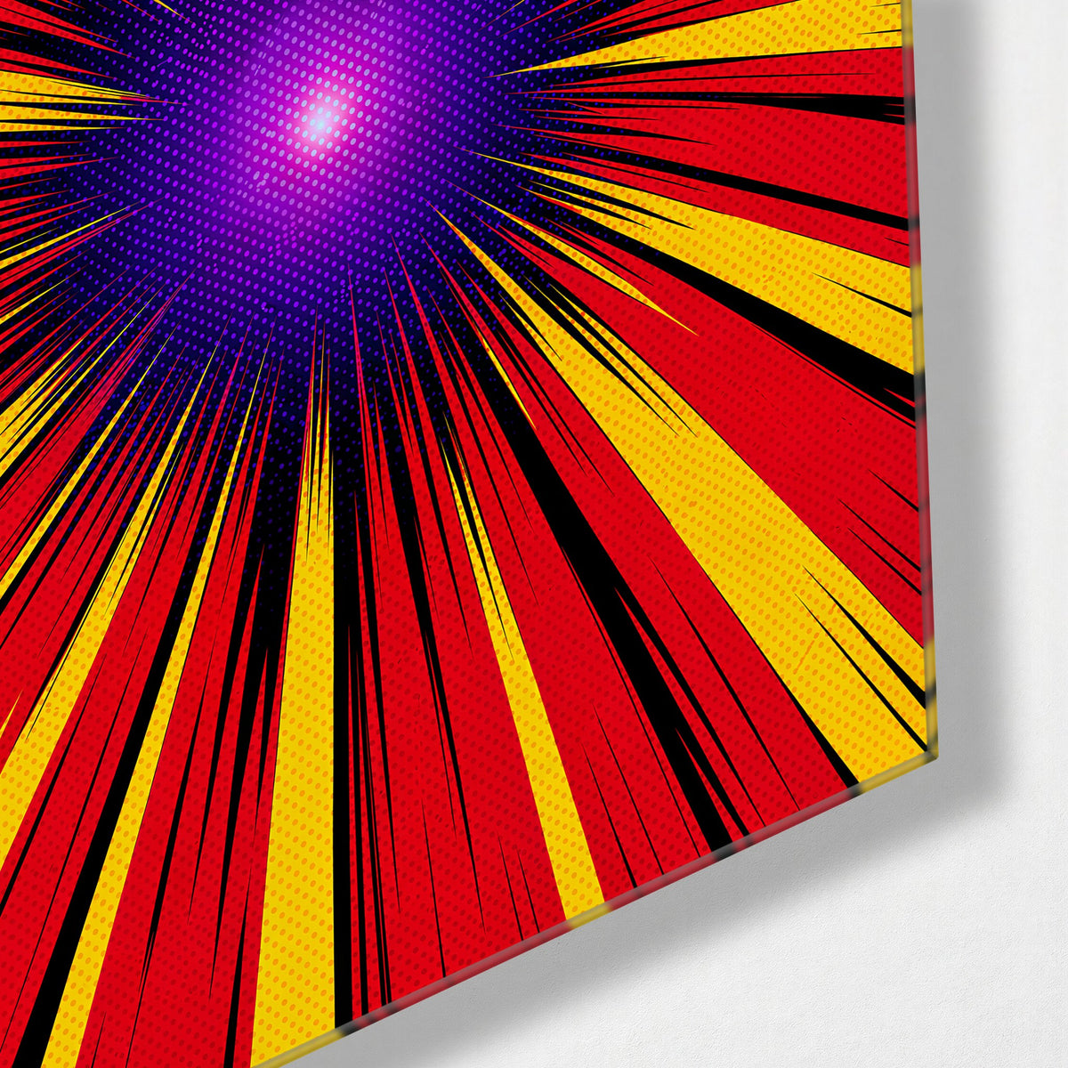 Rays to Violet glass wall art, corner view