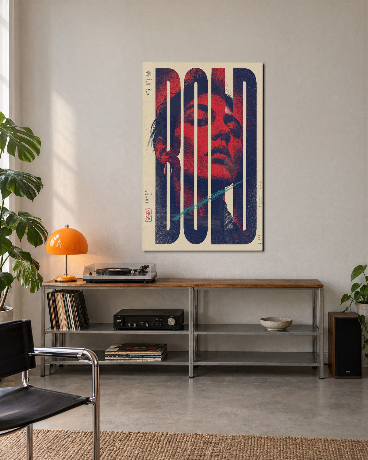 Portrait with Type glass wall art, lifestyle view